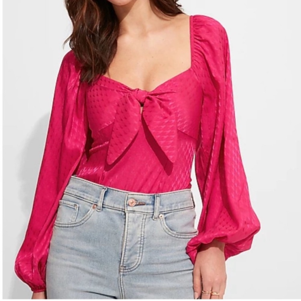 💖Express Satin Jacquard Tie Front Thong Bodysuit